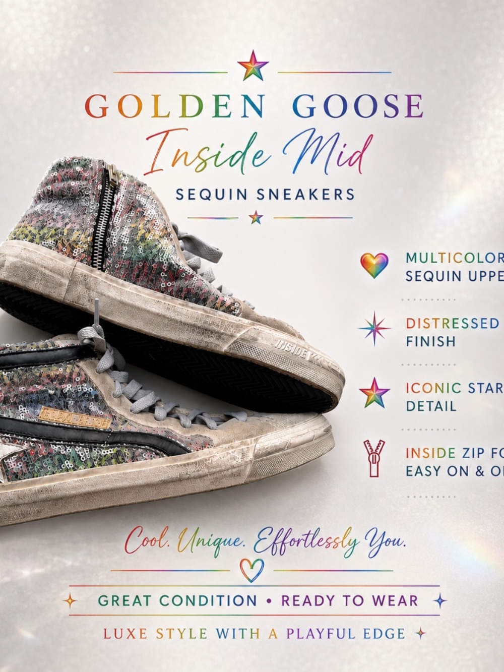 Golden Goose slide rainbow high top sneakers size 40 - Picture 1 of 15